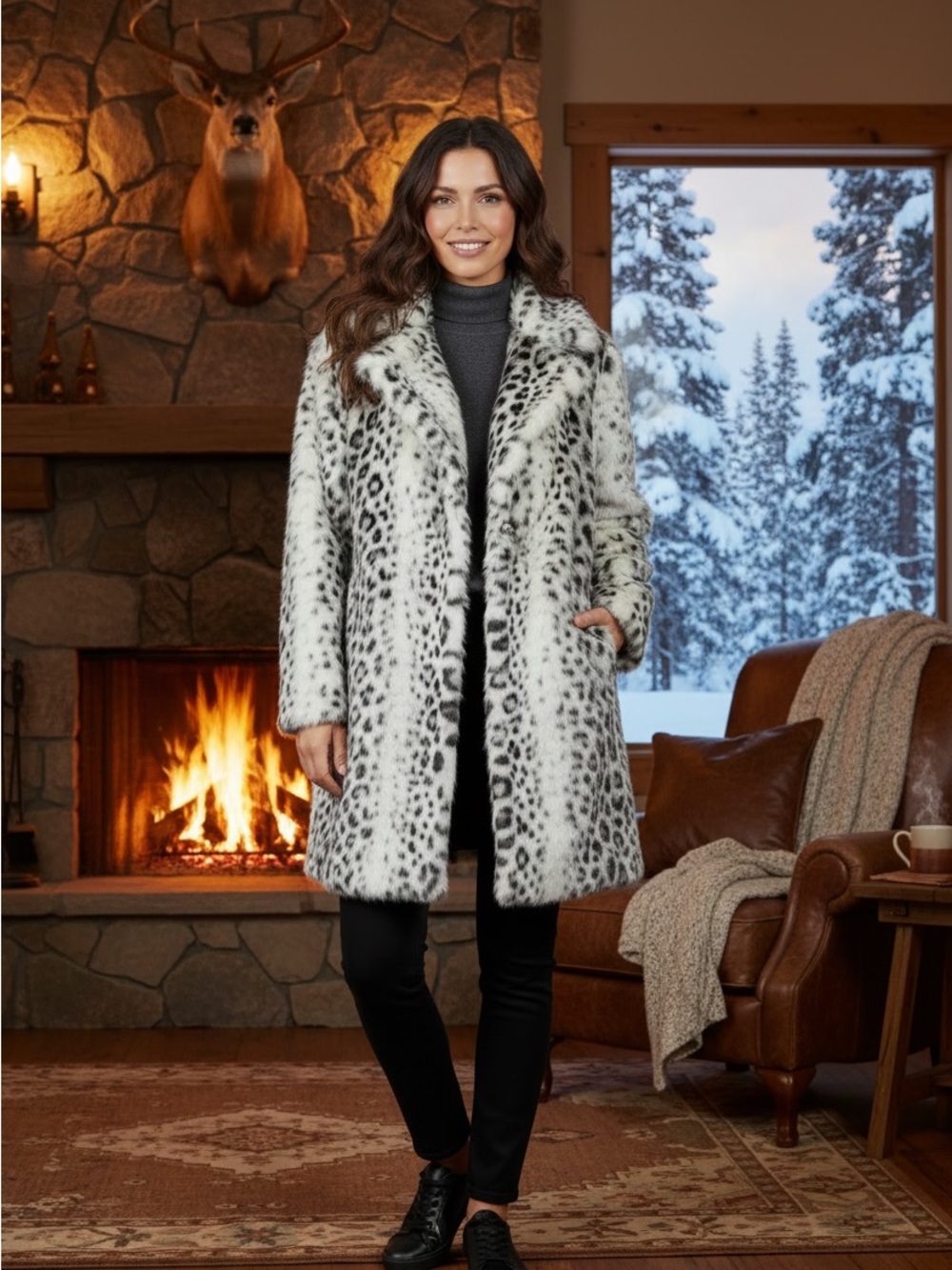St. John NEW Alabaster Faux Animal Fur Snap Front Coat Size XL Old Money